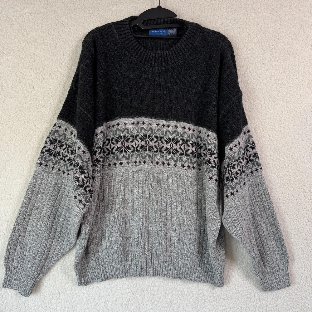 Towncraft Sweater Mens XL Fair‎ Isle Crewneck Pullover Knit Winter Warm